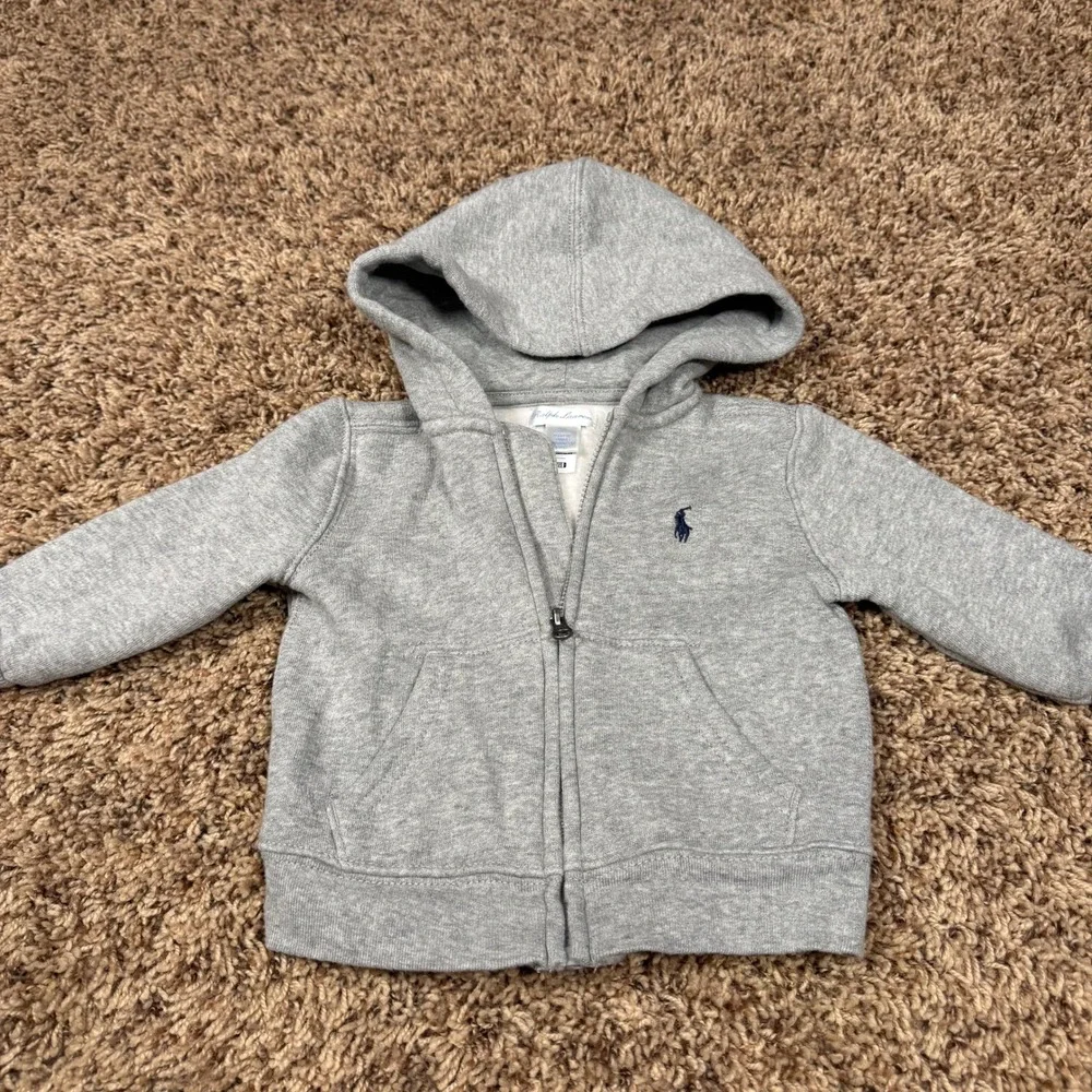 Ralph‎ Lauren Baby Boys Heather Gray Full Zip Fleece Hoodie 9M Pony Logo